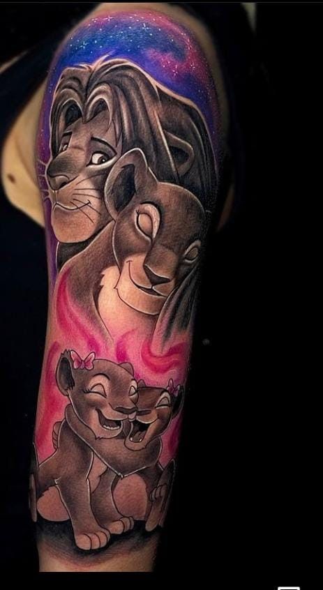 Lion King Tattoo Ideas, Lion Shoulder Tattoo, Lions Art, Scenery Tattoo, Disney Sleeve Tattoos, King Pictures, Lion King Tattoo, King Tattoo, Disney Sleeve