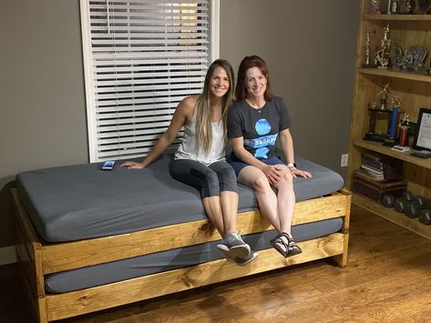 My son went to college and I wanted to have a bed for him when he came home, but also something that could be turned into a bigger bed when company came. I found stackable beds while googling but the company was based in England. I texted my friend and asked if she could help me build something like it and voila...stackable beds!!!! Stackable Beds, Stackable Bed, Big Beds, Floor Bed, Build Something, Cairo, My Son, When He, Home Bedroom