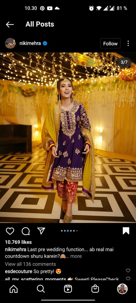 Niki mehra Niki Mehra Wedding, Niki Mehra, Dholki Night, Cambridge Ielts, Patiala Suit, Wedding Function, Designer Outfits, Indian Designer Outfits, Indian Designer