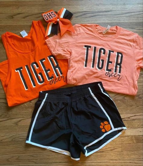 Cheerleading Team Shirts Design, High School Cheer Tshirts Design, Cheer Team Apparel, Pep Squad Shirts, Cheer Team Practice Wear, Cheer Spirit Wear Shirt Ideas, Cheer Practice Wear Ideas, Dance Team Spirit Wear, Cheer Team Pajamas