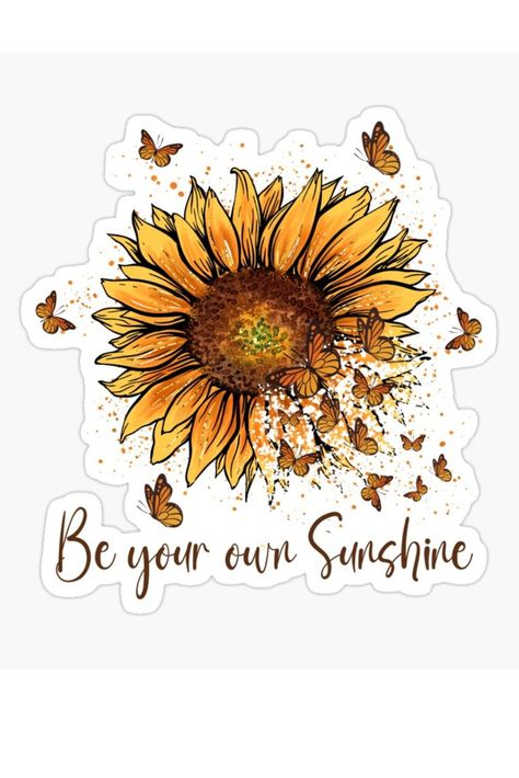 Sunflower Butterflies Sunshine Sticker Vintage Aesthetic Stickers Printables, Be Your Own Sunshine, Butterfly Watercolor Painting, Painting Clipart, Pink Wallpaper Heart, Watercolor Painting Easy, Sunshine Sticker, Simple Butterfly, Inspirational Stickers