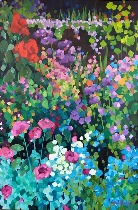 The Secret Garden by - 19 KAREN Garden Abstract Painting, Garden Painting Abstract, Abstract Flower Garden Painting, Secret Garden Art, Watercolor Floral Art, Abstract Garden Painting, Mural Painting Ideas, Garden Paintings, Garden Painting Art