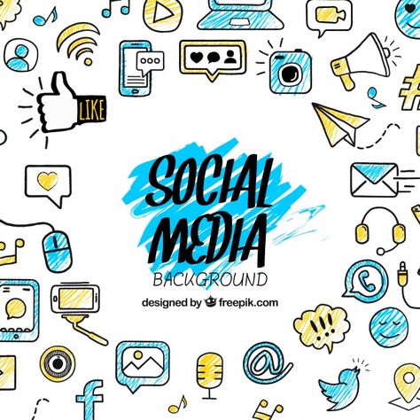 Social media background with hand drawn elements Free Vector Slogan About Social Media, Social Media Background Design, Social Media Wallpaper, Social Media Background, Media Logo Design, Social Media Poster Design, Celebrities Tattoos, Media Background, Animals Quotes