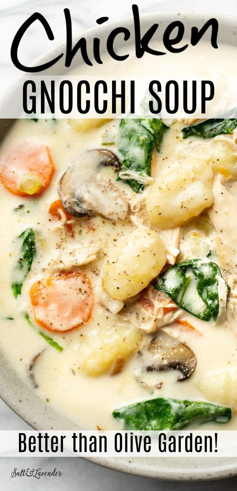 Easy Chicken Gnocchi Soup, Easy Chicken Gnocchi, Creamy Chicken Gnocchi Soup, Creamy Chicken Gnocchi, Dutch Oven Soup, Easy Creamy Chicken, Olive Garden Chicken Gnocchi, Chicken Gnocchi Soup Recipe, Gnocchi Recipes Soup