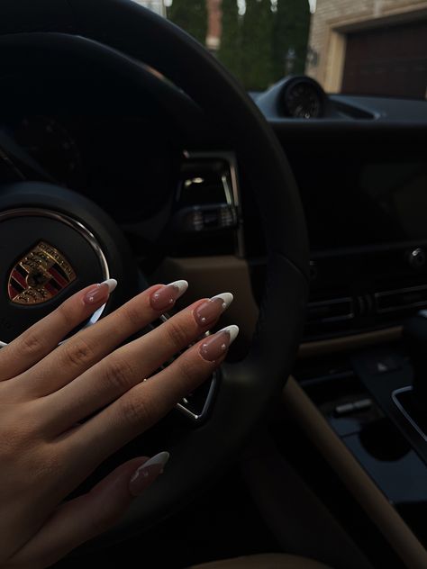 Porsche Dark Aesthetic, Dark French Nails, Porsche Nails, Pearl French Nails, French Nails With Pearls, Nails With Pearls, Porsche Girl, Black Porsche, Candy Necklace