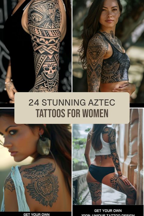 Are you ready to transform your body into a canvas of rich history and meaning? Explore 24 incredible Aztec tattoo designs for women that not only celebrate culture but also empower individuality. From fierce Aztec warrior tattoos to elegant black tribal designs, these unique tattoos reflect strength and beauty. Let your tattoo tell your story through vibrant symbols and intricate patterns. Whether it's your first ink or your next masterpiece, take the plunge Aztec Tattoos For Women, Female Warrior Tattoo Goddesses, Aztec Goddess Tattoo, Leg Tattoo Ideas Female, Egyptian Goddess Tattoo, Aztec Tribe, Aztec Sleeve, Aztec Warrior Tattoo, Tattoos For Females