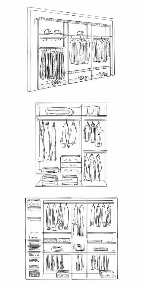 Wardrobe Sketch, Closet Drawing, Interior Design Sketchbook, Drawing Furniture, Closet Organization Ideas, Interior Boho, Furniture Design Sketches, Architecture Drawing Plan, Perspective Drawing Architecture