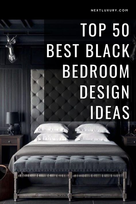 Black Bedroom Ideas For Small Rooms, Matt Black Bedroom, Black Luxury Bedroom Ideas, Black Bedroom Design Ideas, Bed Backdrop Ideas, Matte Black Bedroom Ideas, Full Black Bedroom, Dark Parisian Aesthetic Bedroom, All Black Bedroom Walls