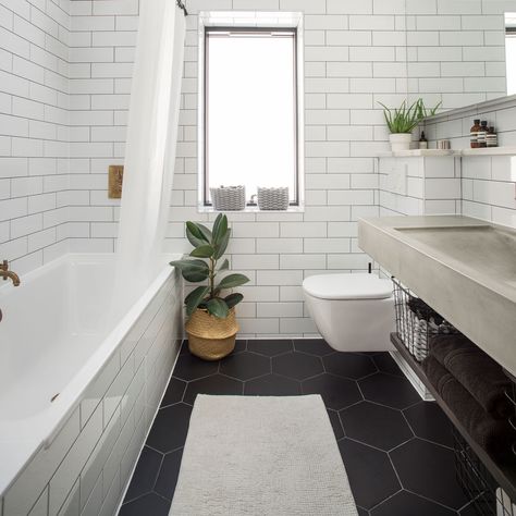 Metro Tiles Bathroom, Monochrome Bathroom, Black Brick Wall, Small Bathroom With Shower, Living Room Images, Metro Tiles, Tiles Bathroom, Bathroom Images, Bedroom Images