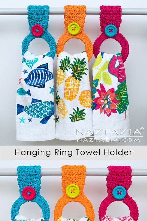 How to Crochet a Hanging Ring Towel Holder - Naztazia ® Naztazia Crochet, Ring Towel Holder, Crochet Dish Towels, Crochet Towel Holders, Towel Toppers, Crochet Towel Topper, Crochet Hanging, Crochet Rings, Towel Holders