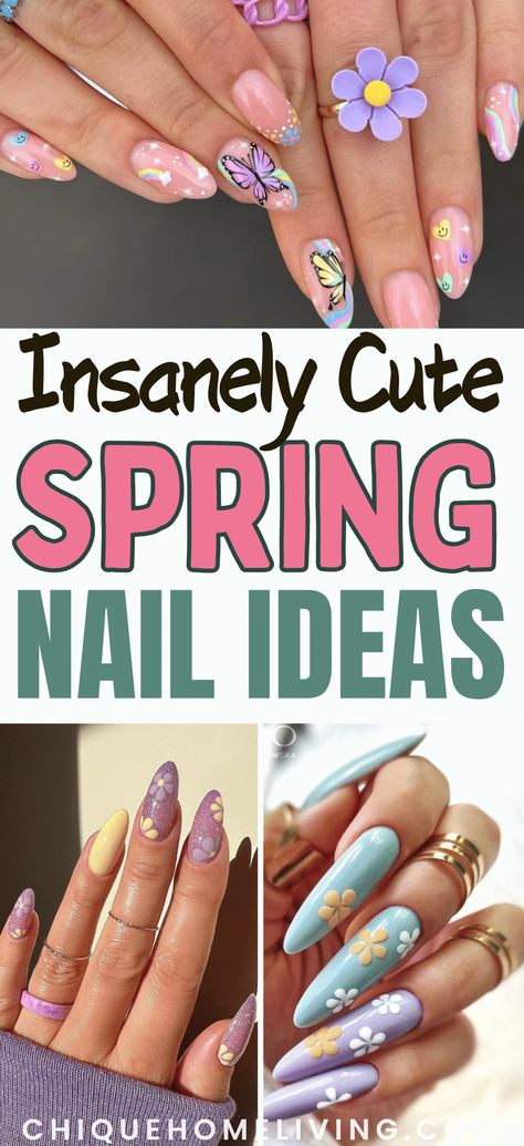 Ready to elevate your spring nail game? Explore 34 Insanely Cute Spring Nail Design Ideas that will add a pop of color and style to your fingertips! From vibrant florals to delicate pastels, we've curated the ultimate collection of nail designs to welcome the season in style. Whether you prefer simple and chic or bold and playful, these ideas will inspire your next manicure. Nail 2023 Trends Spring, New Spring Nails, Fun Nail Art Designs Simple, Spring Nails For Work, Springtime Nail Designs, Easter Nails 2024 Trends, Spring 2024 Nail Designs, Spring Tip Nails, Early Spring Nails Acrylic