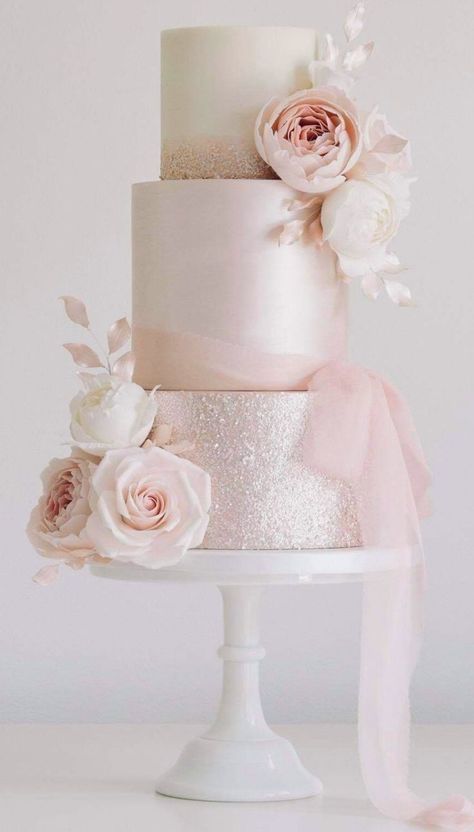 Sage Green And Pink Wedding Cake, Magenta Wedding Cake, Light Pink Wedding Cake, Wedding Cake Elegant Classy, Pink And White Wedding Cake, Rose Gold Wedding Cake, Wedding Cake Pink, Bridal Cakes, Rose Gold Wedding Cakes