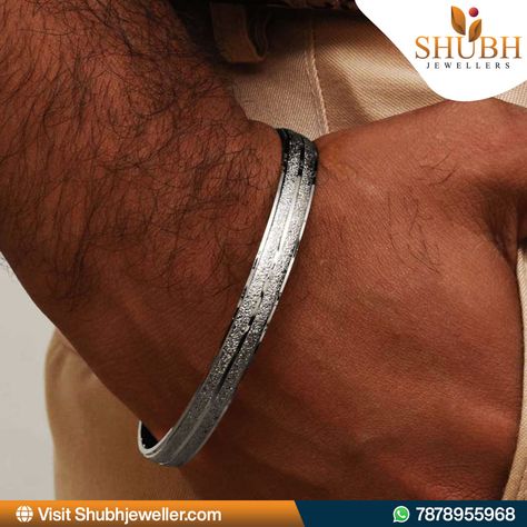 Silver Kada For Men, Silver Kada, Silver Bracelet For Men, Custom Silver Jewelry, Silver Pooja Items, Silver Chain For Men, Mens Bracelet Silver, Mens Gold Bracelets, Bracelet For Men