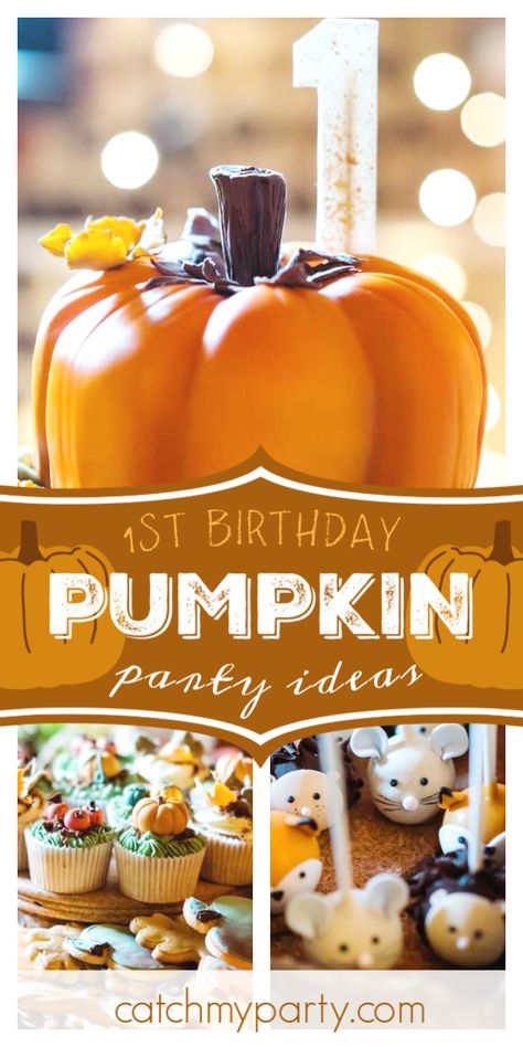 Pumpkin Birthday Party Activities, Pumpkin 1st Birthday Party, One Year Old Fall Birthday Party Boy, Fall Birthday One Year Old, Pumpkin First Birthday Cupcakes, Pumpkin Birthday Party Food, Halloween Party One Year Old, Fall Birthday Party Ideas For Baby Boy, Twin Pumpkin First Birthday