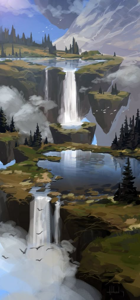 Mountain Pond by Andead Digital Painting, Trees, Lake, Art