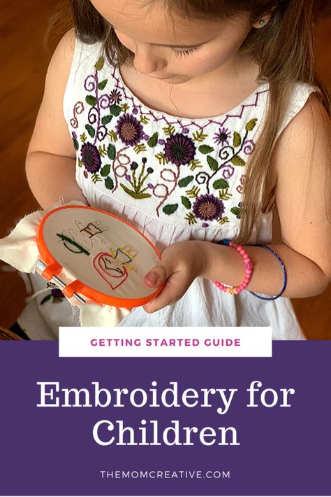 Simple Kids Embroidery, Embroidery For Kids Easy, Embroidery Felt Ideas, How To Start Sewing, Kids Embroidery Designs, Embroidery For Kids, Learning Embroidery, Stamped Embroidery Kit, Kids Embroidery