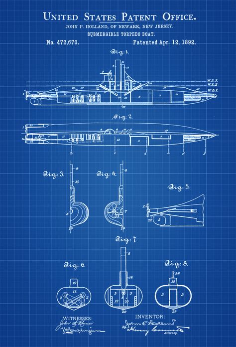 Submarine Patent Print - Vintage Submarine, Submarine Blueprint, Naval Art, Sailor Gift,  Nautical Decor, Submarine Poster, Navy by PatentsAsPrints on Etsy Submarine Blueprint, Submarine Poster, Vintage Blueprints, Steampunk Vehicles, Torpedo Boat, Mechanical Drawing, Gifts For Sailors, Patent Drawing, Navy Print