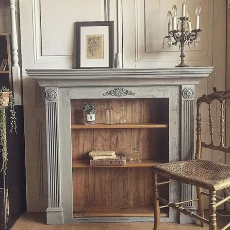 False Fireplace, Empty Fireplace Ideas, Faux Fireplace Mantel, Fireplace Bookcase, Living Room With A Fireplace, Fireplace And Tv, Faux Fireplace Mantels, Fireplace Bookshelves, Fireplace Diy