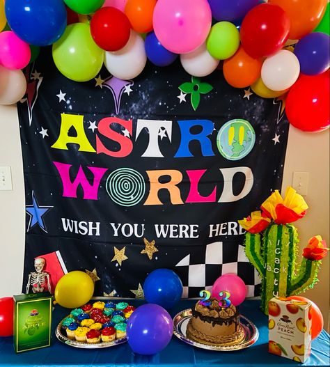 Tra-vis Sco-tt tapestry ASTRO... https://www.amazon.com/dp/B08FC6V2G9?ref=ppx_pop_mob_ap_share Astroworld Birthday Party Theme, Astro World Party Theme, Astroworld Theme Party, Astroworld Birthday Party, Astro World Birthday Party, Male Party Ideas, Travis Scott Birthday, Astros Party, Balloon Garland Birthday