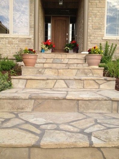 Front Porch Stone Steps, Circle Landscape, Flagstone Steps, Front Porch Stone, Front Porch Columns, Patio Stairs, Tree Circle, Front Porch Steps, Front Stairs