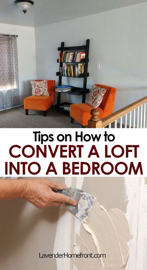 Loft To Bedroom Conversion, Turn Loft Into Bedroom, Converted Loft Bedroom, Convert Loft To Bedroom, Loft Guest Bedroom, Loft Bedroom Privacy Ideas, Closing Off A Loft Space, Loft Ideas Upstairs Bedroom, Closing In Loft Area