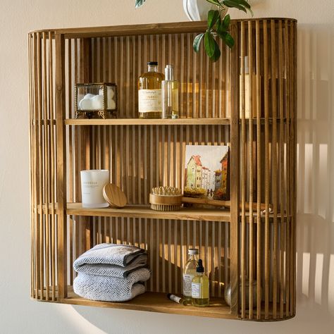 Bathroom Wall Storage Vintage, Bathroom Recessed Shelves Wood, Shelf For Bathrooms, Bathroom Shelves Floor, Bathroom Shelves Guest, Large Shelf Over Tub, Fluted Cube Shelf, Jack And Jill Bathroom Shelves, Deep Shelves Over Toilet