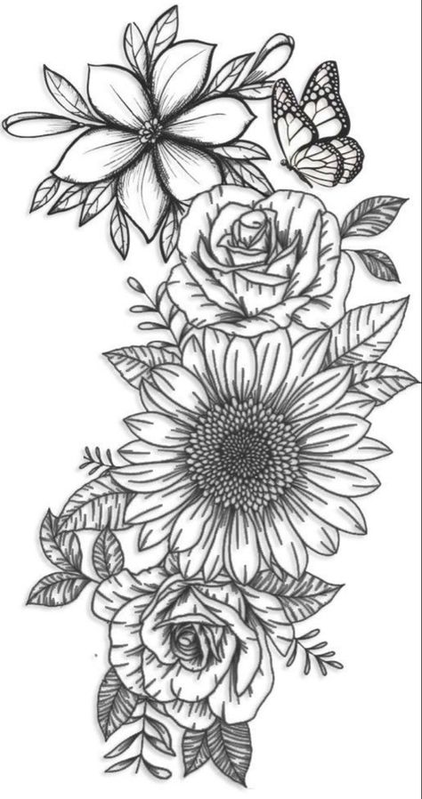 Floral Tattoo Designs For Women Leg, Medium Sized Tattoos For Women Unique, Blended Tattoos, Tattoo Ideas For Names Design, Half Sleeve Flower Tattoos For Women, Half Sleeve Floral Tattoos For Women, Leg Cover Up Tattoos For Women, Forearm Tattoo Designs Sketches, Floral Forearm Tattoo Half Sleeves