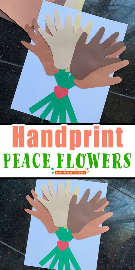 Handprint Peace Flowers Craft for MLK Jr. Day - Happy Toddler Playtime Mlk Day Art For Kids, Mlk Crafts For Kids Preschool, Peace Crafts For Kids, Mlk Crafts For Kids, Harmony Day Craft, Juneteenth Crafts For Toddlers, Diversity Activities For Kids, Juneteenth Crafts For Kids, Mlk Crafts