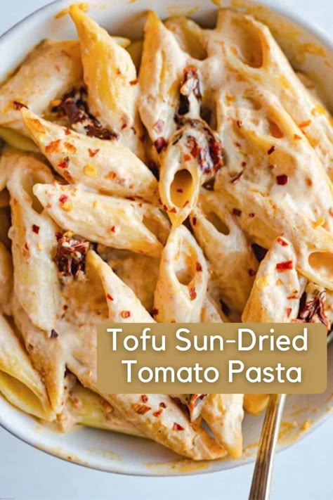 Tofu adds protein to this vegan pasta recipe. Budget-friendly and kid-friendly recipe. Tofu Pasta Sauce, Vegan Pasta Recipe, Tofu Pasta, Sun Dried Tomato Pasta, Pasta Sauce Recipe, Vegan Ideas, Vegan Pasta Recipes, Meatless Mondays, Vegan Main Dishes