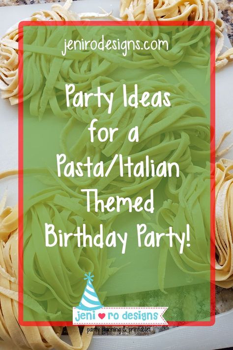 Pasta night birthday celebration with personalized printables! Fun printable decor to dress up a fun night of pasta making or a celebration of an Italian food lover! jenirodesigns.com Italian Themed 50th Birthday, Italian Restaurant Birthday Party, Italian Themed Party Games, Italian Party Games, Pasta Party Decorations, Pasta Making Party, Italian Party Decorations Decor Ideas, Pasta Birthday Party, Italian Themed Birthday Party