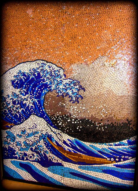 Japanese Mosaic, Mosaic Waves, Outside Wall Art, Japan Poster, Mosaic Inspiration, Semi Realism, The Great Wave, Mosaic Ideas, Great Wave Off Kanagawa