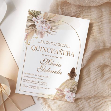 Quinceanera Boho Pampas Floral Mis Quince Anos Invitation Boho Quinceanera, Butterfly Quince, Invitations Quinceanera, Sweet Fifteen, Quince Invitations, Quinceanera Invitations, 15th Birthday, Dried Floral, Pampas Grass