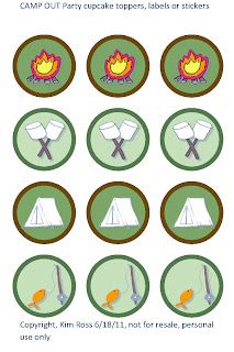 Tea Time, Parties & Cupcakes: (FREE) CAMP OUT cupcake toppers, labels or stickers Indoor Camping Party, Cupcake Toppers Free, Camping Girl, Camp Read, Indoor Camping, Reading Adventure, Party Pants, Camping Party, Staff Appreciation