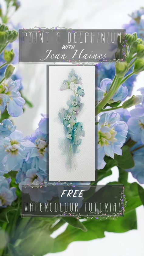 FREE Delphinium Tutorial | 💙 Watch this FREE tutorial and learn to paint with me; Jean Haines. Delphinium Tutorial- Paint a simple, fresh floral watercolor with me following my... | By Jean Haines Watercolours | Facebook How To Paint Delphiniums, Delphinium Painting, Watercolor Delphinium, Delphinium Embroidery, Delphinium Flower Illustration, Jean Haines Watercolor Paintings, Jean Haines Watercolor Tutorial, Jean Haines Watercolor, Delphinium