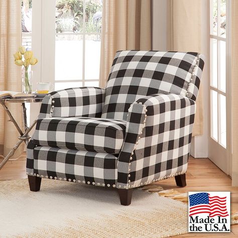 Rustic Accent Chair, Farmhouse Accent Chair, Plaid Chair, Buffalo Plaid Christmas Decor, Black And White Living Room, Buffalo Plaid Decor, Plaid Decor, Accent Arm Chairs, Elegant Furniture