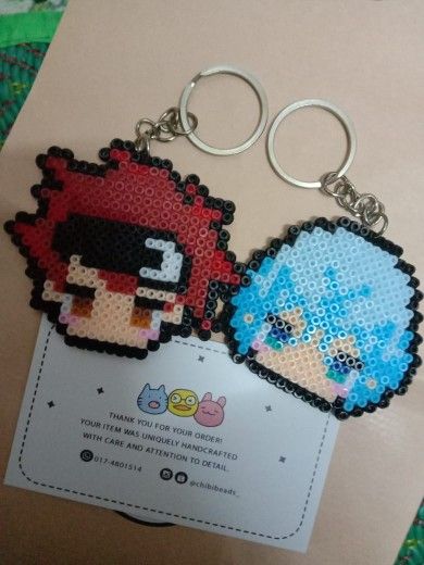 Anime Fuse Beads Patterns, Chibi Perler Beads, Sk8 The Infinity Perler Beads, Anime Pearler Beads Patterns, Anime Pearl Beads, Tbhk Perler Beads, Anime Bead Art, Anime Fuse Beads, Bsd Perler Beads