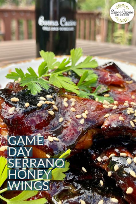 You’ll kick off every game day weekend just right with these Game Day Serrano Honey Wings. With simple flavorful ingredients like garlic, brown sugar and our own Serrano Honey Vinegar there definitely are no foul plays!! 🏈⚽️🏀⚾️ Honey Wings, Recipe Using Honey, Sweet Heat, Rosemary Sprigs, Chicken Drumsticks, Toasted Sesame Seeds, New Game, Food Categories, Recipe Using