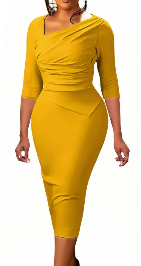 PRICES MAY VARY. Business Pencil Dresses Is Made Of Lightweight, High Elastic Material That Offers Ultimate Comfort And a Flattering Fit. Breathable and comfortable This Bodycon Dress With 3/4 Sleeves,Wrinkled details and irregular stitching at the waist，Making You Look Both Sexy And Elegant. Peplum Dress For Women / Wear to Work / Business Dresses / Bodycon Dresses For Women / Dresses For Women Party / Teacher / Cocktail Dress / Midi Dress / Soft And Lightweight / Slim Fit Pencil Dress / Below Cocktail Dress Midi, Fitted Pencil Dress, Teacher Office, Pencil Dresses, Wear To Work Dress, Work Dresses For Women, Business Party, Dresses Bodycon, Church Dresses