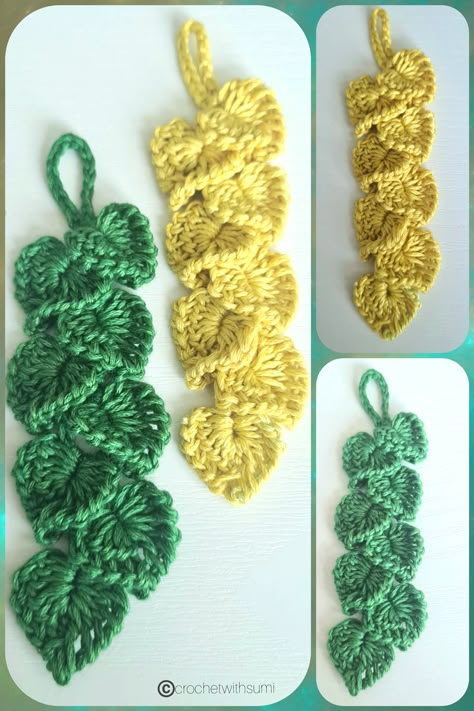 Large Leaf Crochet Pattern Free, Crochet Leaf Pouch, Crochet Leaf Pillow, Crochet Leaf Border, Leaf Crochet Pattern Free, Crochet Vines And Leaves Pattern, Crochet Leaf Garland, Crochet Ivy, Crochet Vines