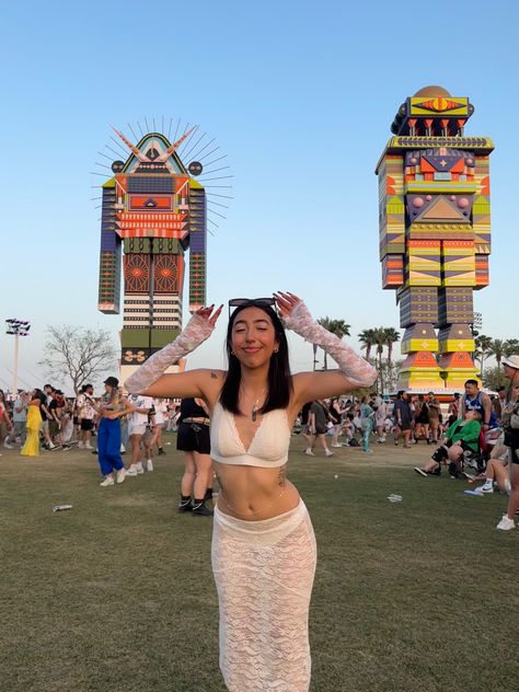 coachella, coachella music festival, festival, coachella outfit, festival outfit, white outfit, white skirt, white top, white gloves, lace gloves, lace skirt, lace top, sunglasses, necklace, tattoos, long nails, nails, glitter eyeshadow, crystal necklace, amethyst, amethyst necklace White Lace Festival Top, White Hand-strung Festival Jewelry, Necklace Tattoos, White Lace Crop Top For Festival, Long Lace Festival Cover-up, White Lace Festival Skirt, Gloves Lace, Coachella 2023, Sunglasses Necklace