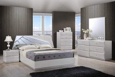 Barcelona Bedroom in White by Global w/Optional Casegoods Mdf Bed Design, Bed Design White, Grey Bedroom Furniture Sets, Mdf Bed, Grey Bedroom Set, Modern Bedroom Furniture Sets, White Bedroom Set, Sleigh Bedroom Set, Modern Bed Set