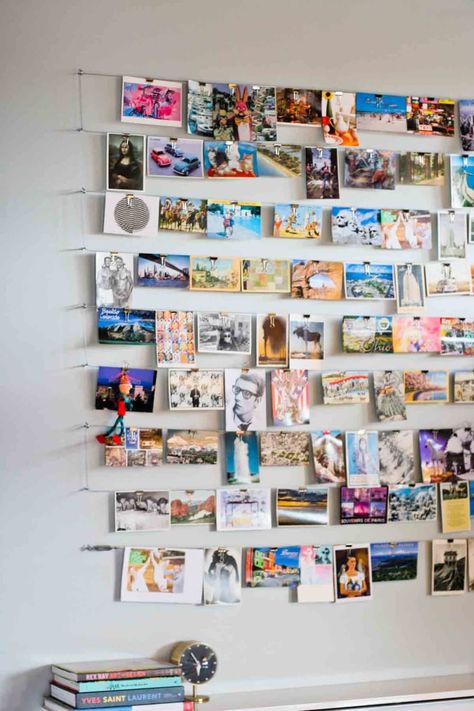 Post Image Wall Collage Ideas, Postcard Display, Postcard Wall, Collage Mural, Decor Ikea, Collage Ideas, New Wall, Photo Displays, Decorating Tips