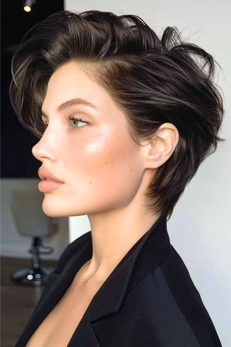 25 Effortless Short Silk Press Hairstyles to Transform Your Look - DIGIDIA Pixie Sleek Hair, Brushed Back Pixie, How To Style Very Short Hair For Women, Short Hair Long On Top, Short Haircut Side Part, Haircuts For Double Chin Women, Short Woman Hair, Hairstyles For Growing Out A Pixie, Very Short Hair Women