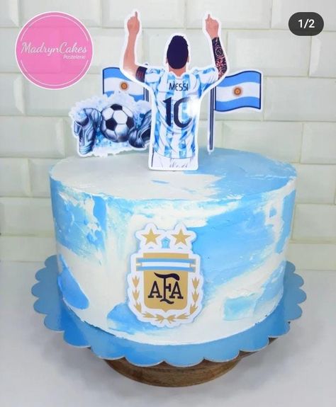 Messi Birthday Party Ideas Argentina, Messi Soccer Cake, Messi Party Ideas, Argentina Birthday Party, Pastel Messi, Messi Cake Ideas, Messi Birthday Party Ideas, Messi Birthday Cake, Argentina Cake