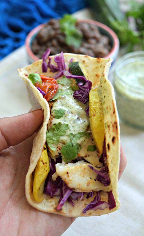 Grilled Hoki Fish Tacos with Cotija Cilantro Dressing | thefitfork.com Hoki Fish Recipe, Raw Fish Recipes, Asian Fish Recipes, Pollock Fish Recipes, Paleo Fish Recipes, Mediterranean Fish Recipe, Tilapia Fish Recipes, Snapper Fish Recipes, Whole30 Fish Recipes