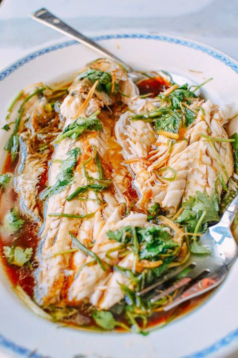 Steamed Whole Fish, by thewoksoflife.com Steamed Whole Fish, Steamed Fish Recipes, Whole Fish Recipes, Chinese Fish, Woks Of Life, Whole Fish, Steamed Fish, Fish Dinner, Asian Cooking