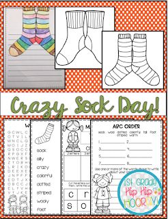 Silly Sock Day!...Paper Pencil or Distance Learning Odd Socks Day, Crazy Sock Day, Countdown To Summer, Doctor Birthday, Math Bingo, Socks Party, Dr Seuss Week, Silly Socks, Alphabet Recognition