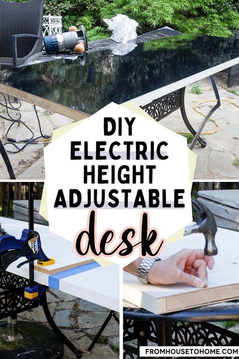 ORC Week 6: DIY Electric Sit Stand Desk (With A Custom Desktop) Blue Home Offices, Diy Standing Desk, Diy Furniture Makeover Ideas, Electric Sit Stand Desk, Adjustable Computer Desk, House To Home, Sewing Room Storage, Desktop Design, Expensive Furniture