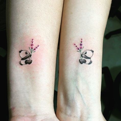 Best Friend Panda Tattoos, Panda Matching Tattoos, Matching Panda Tattoos, Panda Couple Tattoo, Boyfriend And Girlfriend Tattoos, Panda Tattoo Ideas, Girly Hand Tattoos, Girlfriend Tattoos, No Tattoo