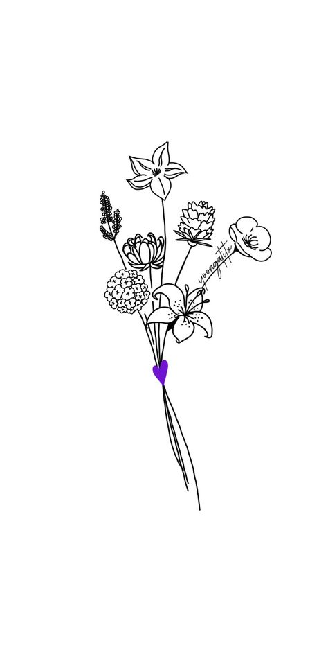 BTS flowers Rm Wild Flower Tattoo Ideas, Ot7 Tattoo, Yet To Come Bts Wallpaper, Bts Flower Tattoo, Bts Flower Bouquet, Rm Tattoo Ideas, Bts Army Tattoo Ideas, Bts Birth Flowers, Mikrokosmos Tattoo